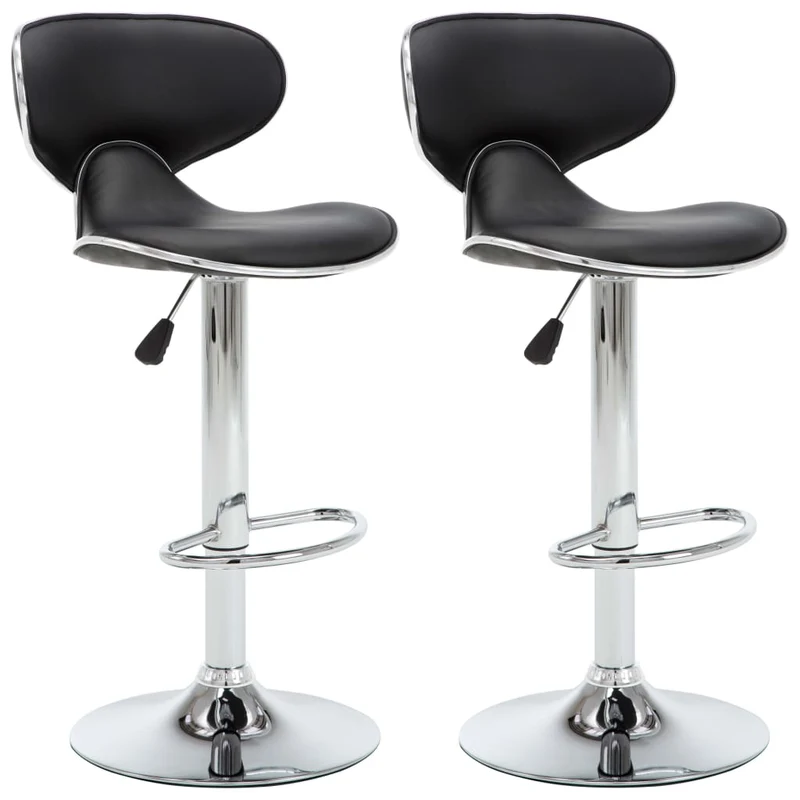Lot de 2 tabourets de bar chaises hautes design moderne siège en PVC noir et acier DEC029805