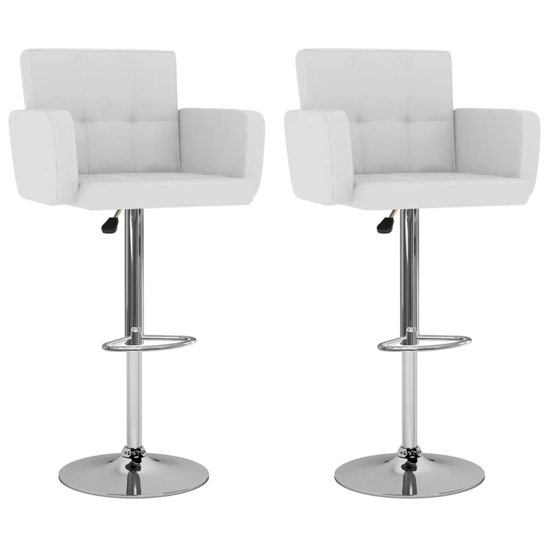 Lot de 2 tabourets de bar chaises hautes avec dossiers et accoudoirs en PVC blanc et acier DEC029614
