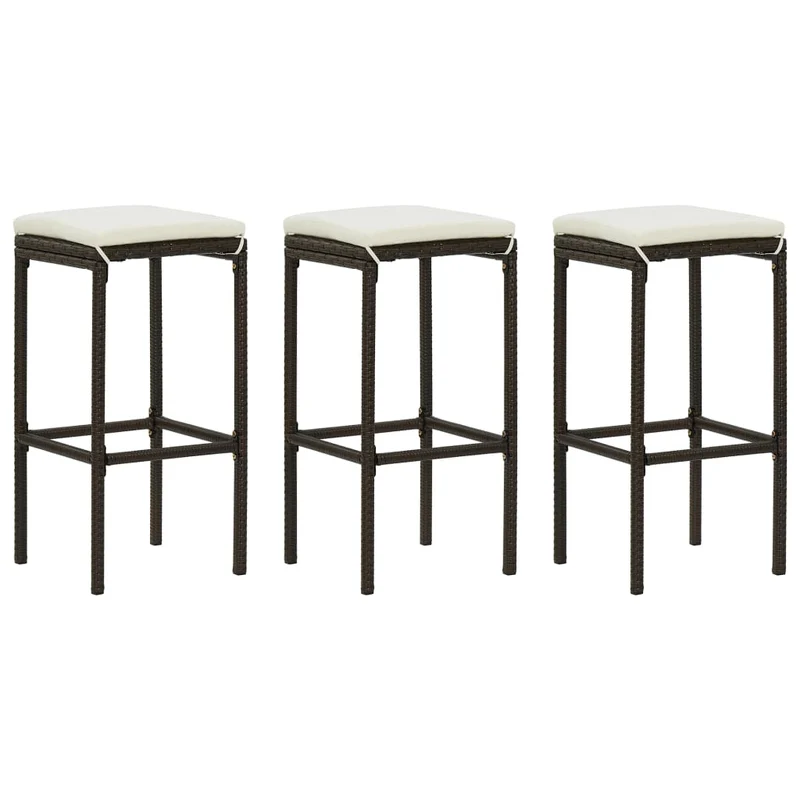 Lot de 3 tabourets de bar avec coussins crème et résine tressée marron DEC029578