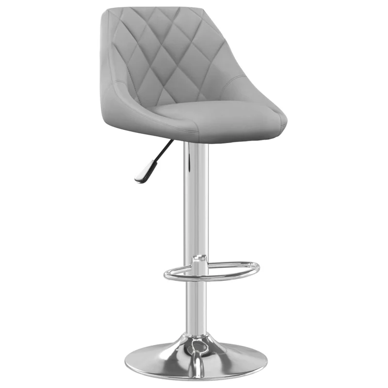 Tabouret de bar x1 chaise haute en velours gris clair coutures losanges et acier DEC029481