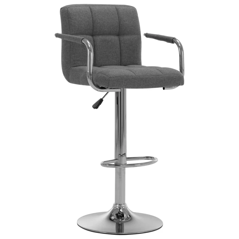 Tabouret de bar x1 chaise haute avec dossier et accoudoirs en tissu gris clair et cadre en acier DEC029476