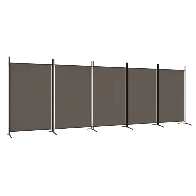 Séparateur de pièce cloison 5 panneaux 433 x 180 cm en tissu anthracite et fer DEC030933