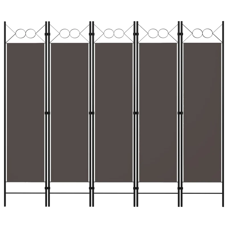 Paravent séparateur de pièce cloison 5 panneaux 200 x 180 cm tissu anthracite et fer DEC030928