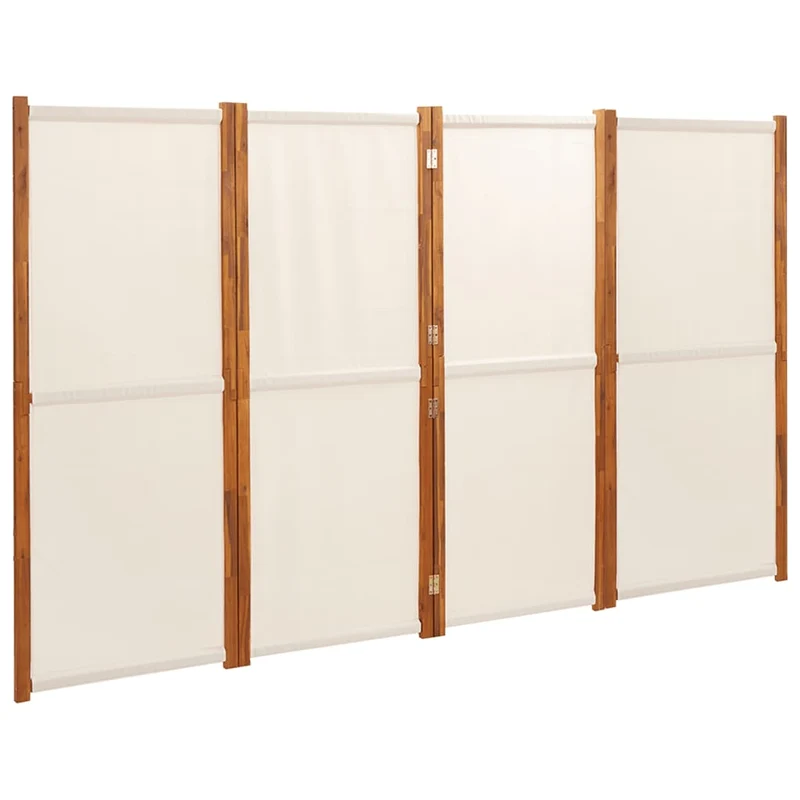 Paravent séparateur de pièce cloison 4 panneaux 280 x 180 cm textilène crème et bois DEC030858