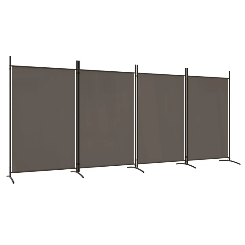 Séparateur de pièce cloison 4 panneaux 346 x 180 cm tissu anthracite et fer DEC030827