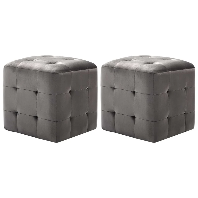 Lot de 2 poufs repose-pied tabouret capitonné 30 x 30 x 30 cm tissu velours gris DEC029935