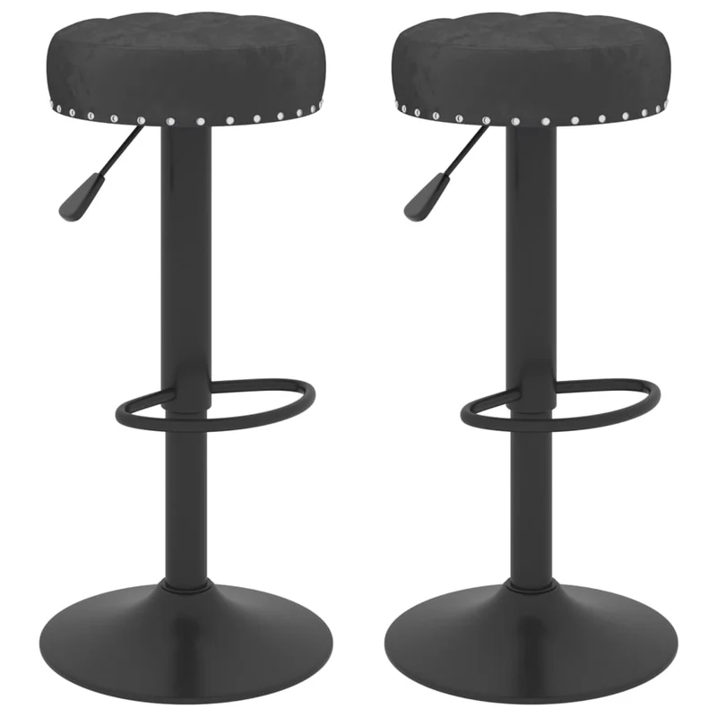 Lot de 2 tabourets de bar chaises hautes boutons décoratifs en velours noir et acier DEC029826