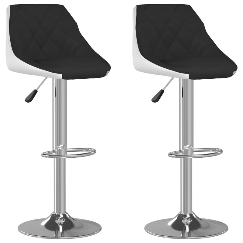 Lot de 2 tabourets de bar chaises hautes design moderne en PVC noir et blanc DEC029800