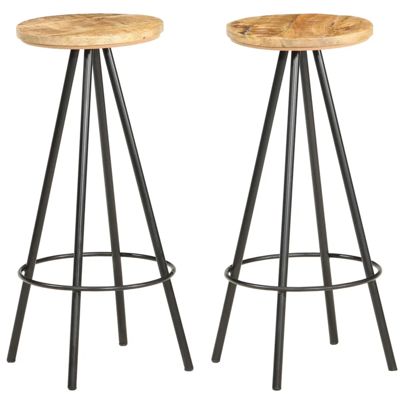 Lot de 2 tabourets de bar chaises hautes avec repose-pied en bois de manguier et fer DEC029636