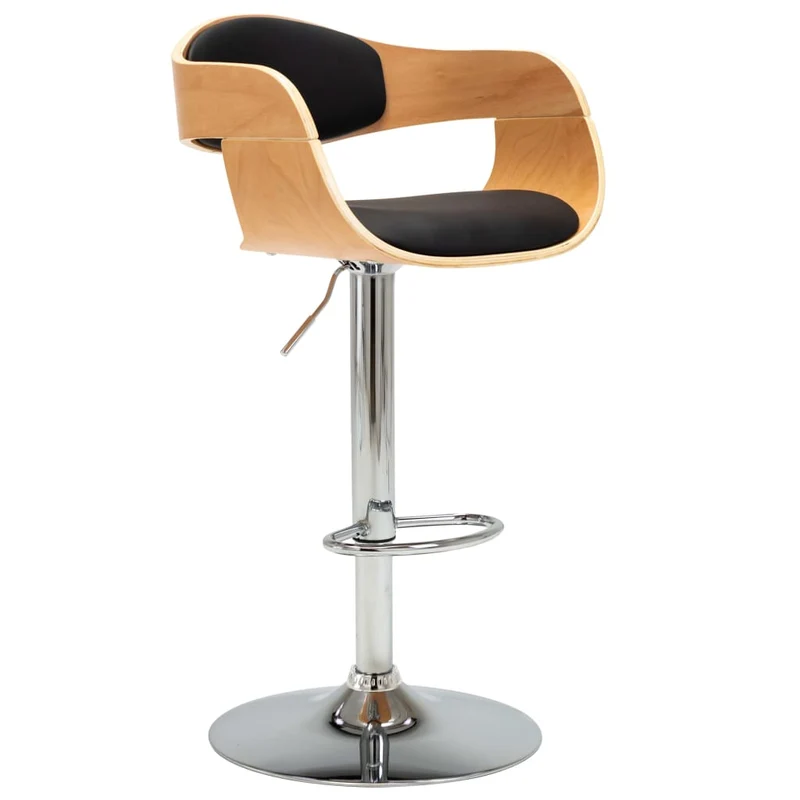 Tabouret de bar x1 chaise haute en bois courbé PVC noir et métal DEC029512