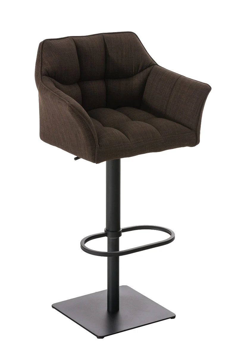 Tabouret de bar chaise haute de comptoir couture carrées assise en tissu marron cadre en métal noir 10_0004694