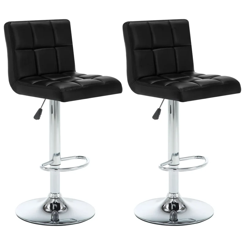 Lot de 2 tabourets de bar chaises hautes coutures carrées PVC noir et acier DEC029811