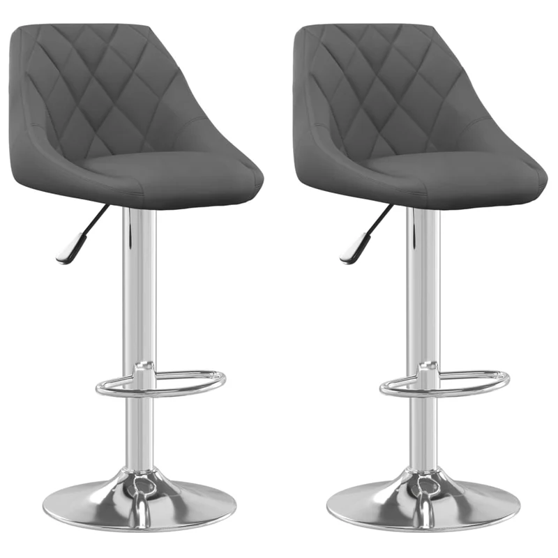Lot de 2 tabourets de bar chaises hautes coutures losanges en velours gris foncé et acier DEC029726