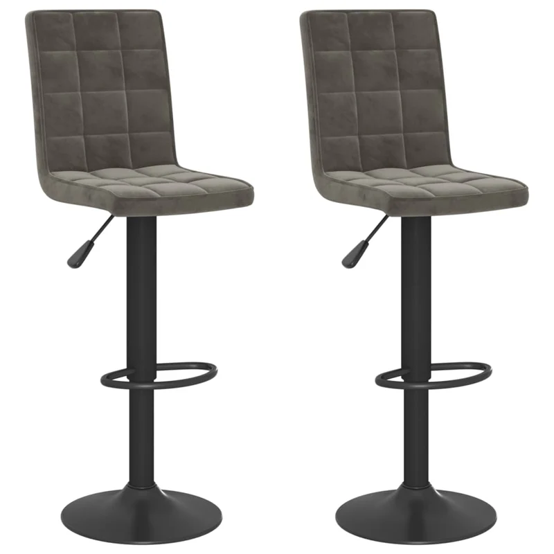 Lot de 2 tabourets de bar chaises hautes coutures carrées en velours gris foncé et acier noir DEC029722