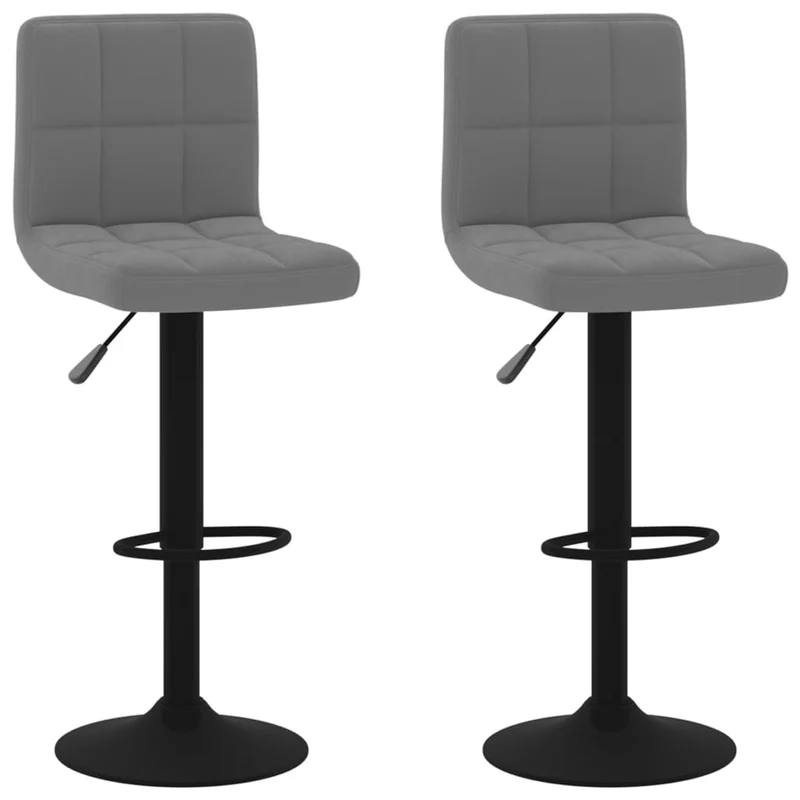 Lot de 2 tabourets de bar chaises hautes coutures carrées en velours gris foncé et acier noir DEC029717