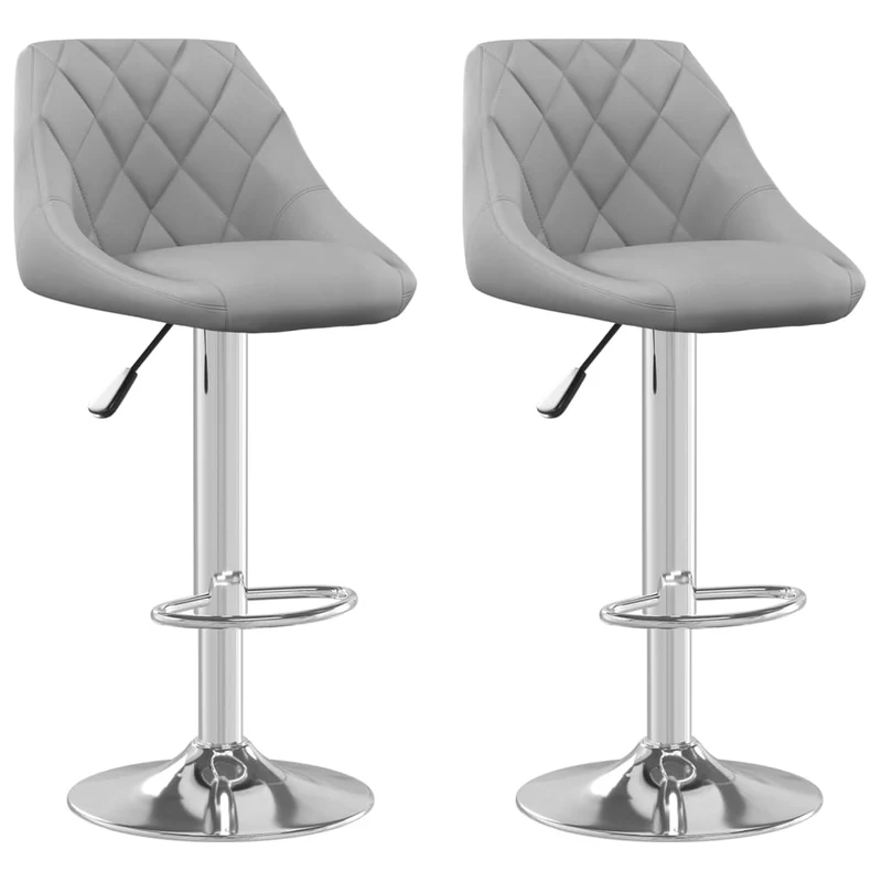 Lot de 2 tabourets de bar chaises hautes coutures losanges en velours gris clair et acier DEC029695
