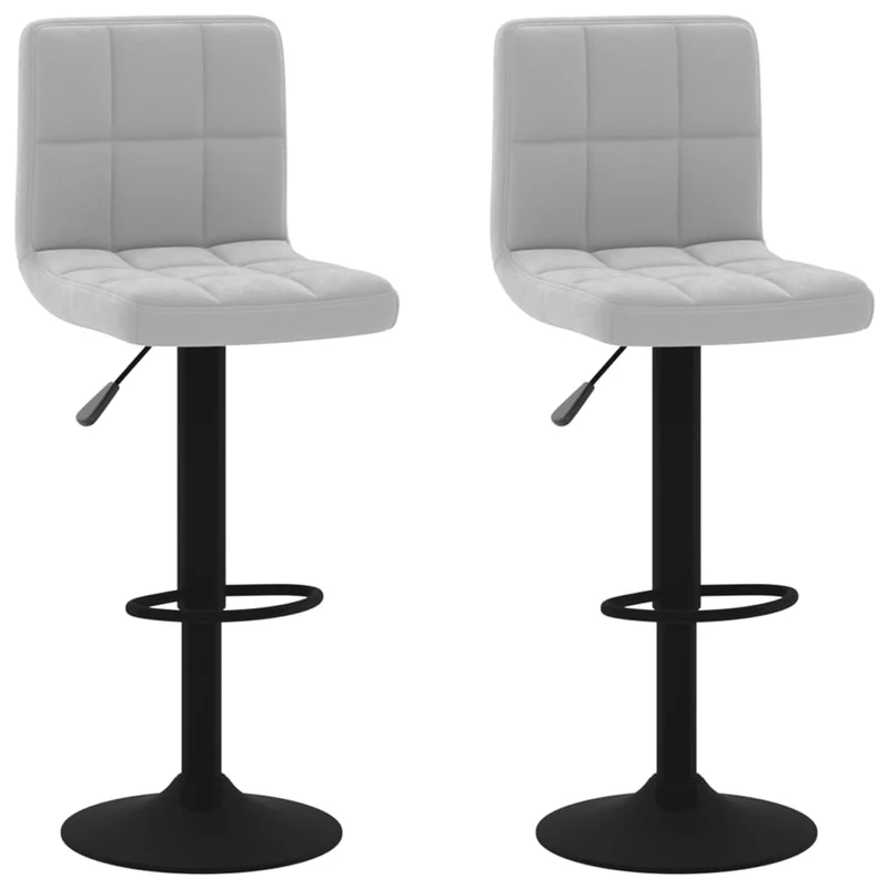 Lot de 2 tabourets de bar chaises hautes hauteur réglable en velours gris clair et acier noir DEC029689