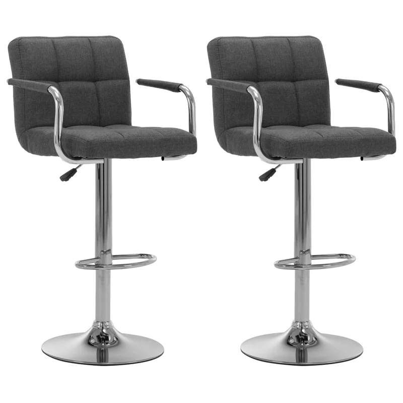 Tabourets de bar x2 chaises haute avec dossiers et accoudoirs en tissu gris foncé et cadre en acier DEC029396