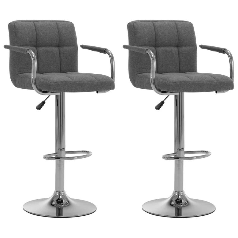 Tabourets de bar x2 chaises haute avec dossiers et accoudoirs en tissu gris clair et acier DEC029394
