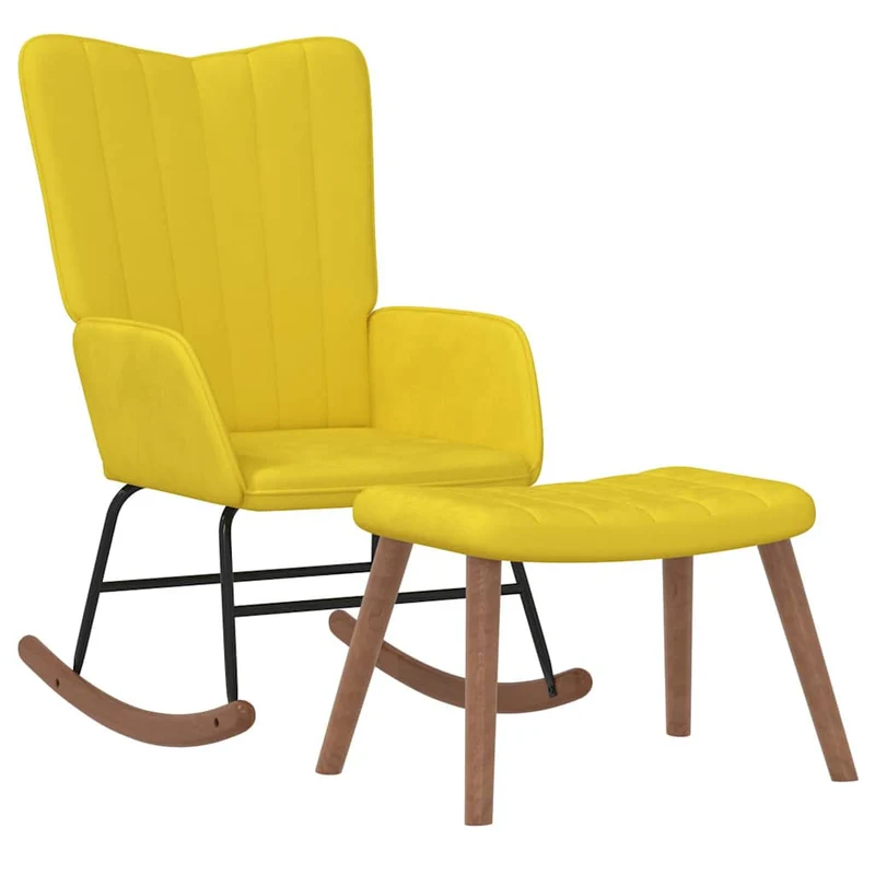 Fauteuil à bascule relax pour salon avec repose-pied en velours jaune moutarde DEC028814
