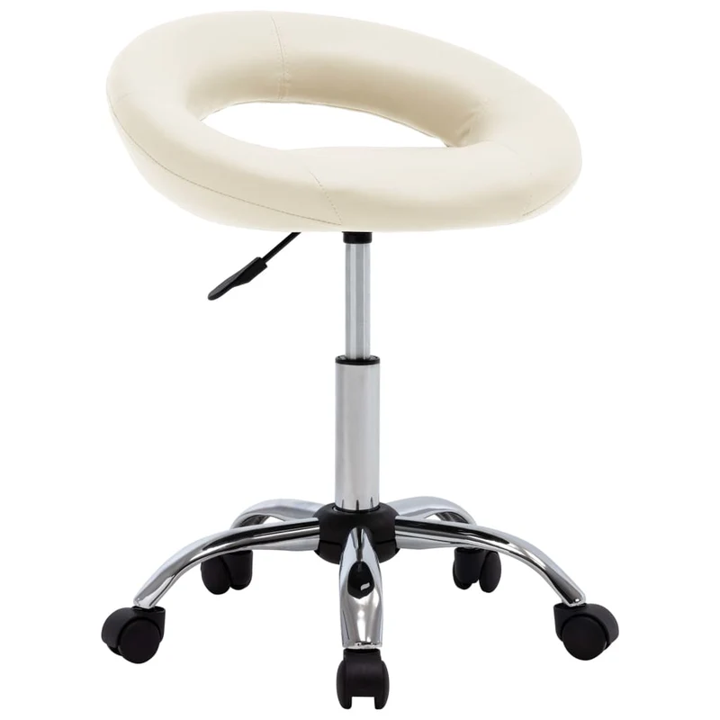 Tabouret de travail sur roulettes hauteur réglable cadre en acier siège en PVC crème DEC025057