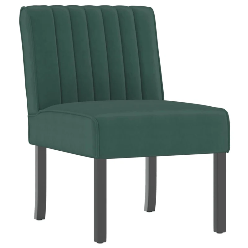 Chaise sans accoudoirs en velours vert foncé avec coutures verticales DEC026279