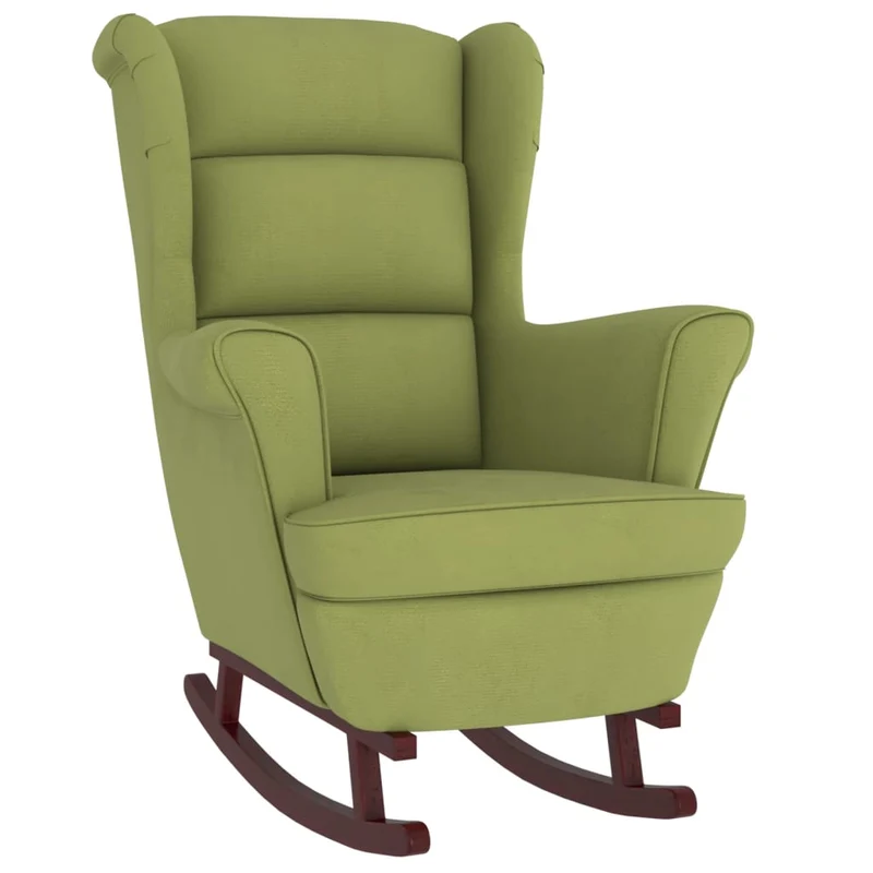 Fauteuil à bascule chaise de salon pieds en bois d'hévéa en velours vert clair extra confort DEC029144