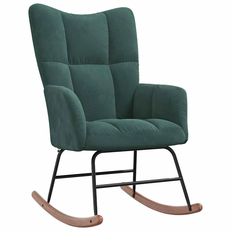 Fauteuil à bascule d'allaitement rembourré relax pour salon en velours vert foncé DEC029098
