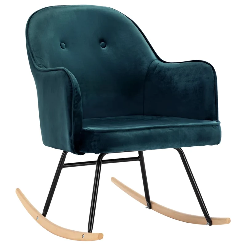 Fauteuil à bascule d'allaitement rembourré relax pour salon en velours bleu DEC028906