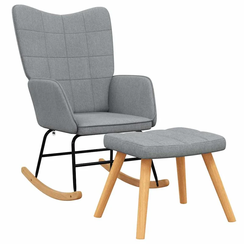 Fauteuil à bascule d'allaitement rembourré relax pour salon avec repose-pieds en tissu gris clair DEC028873