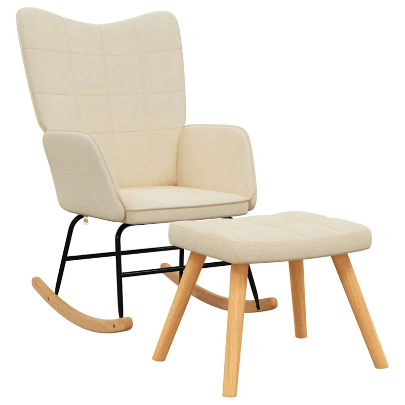 Fauteuil à bascule d'allaitement rembourré relax pour salon avec repose-pieds en tissu crème DEC028870