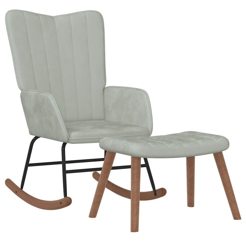 Fauteuil à bascule d'allaitement rembourré relax pour salon avec repose-pied en velours gris DEC028789