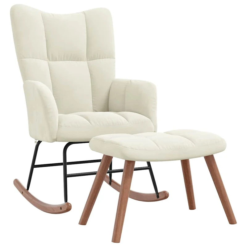 Fauteuil à bascule d'allaitement rembourré relax pour salon avec repose-pied en velours crème DEC028772