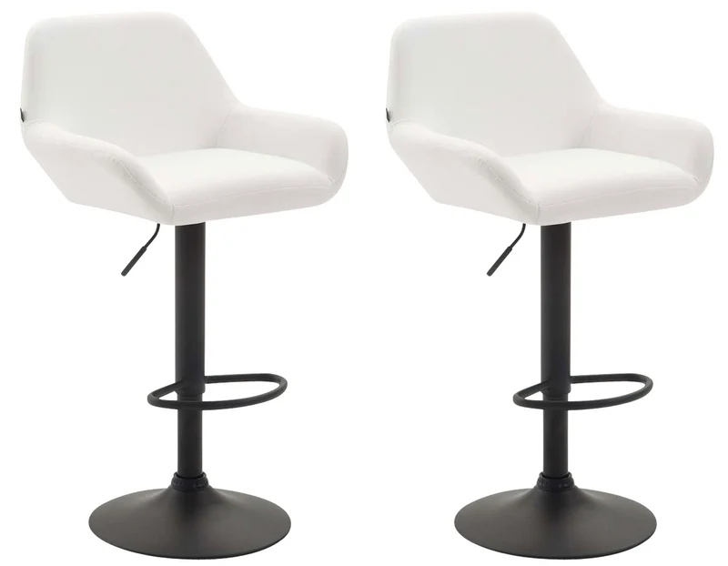 Lot de 2 tabourets de bar moderne et confortable en synthétique blanc pieds trompette en métal noir TDB10224
