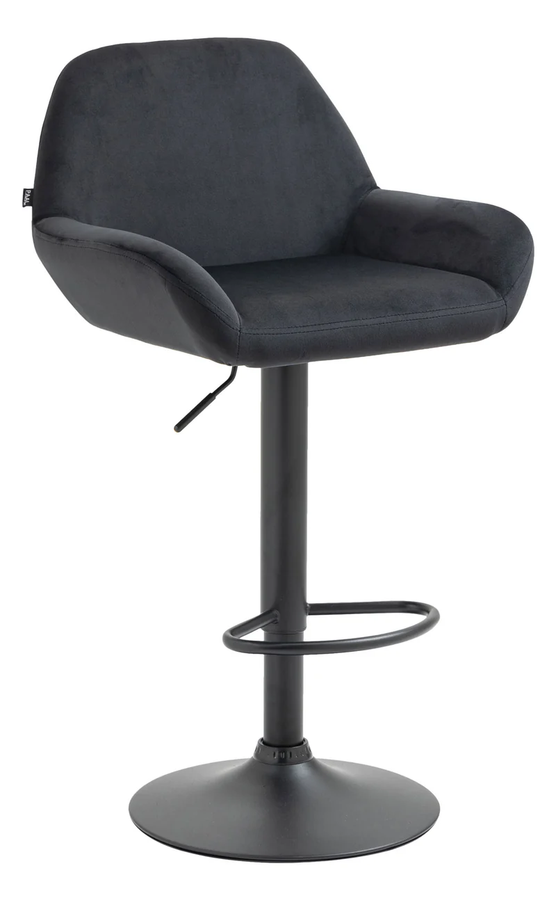 Tabouret de bar en velours rembourré noir base trompette métal noir mat TDB10423