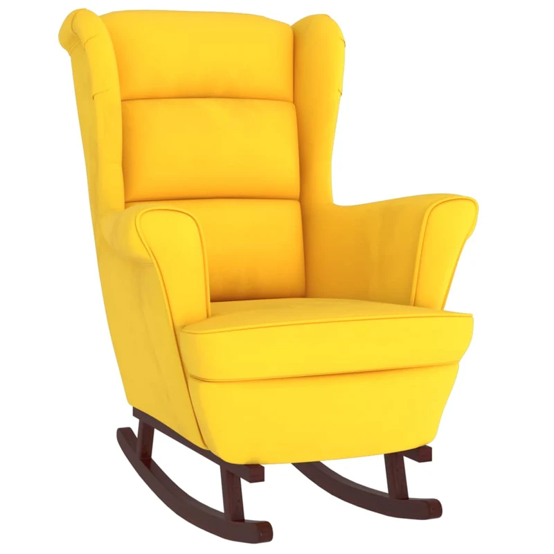 Fauteuil à bascule pieds en bois massif d'hévéa en velours jaune velours extra confort DEC029160
