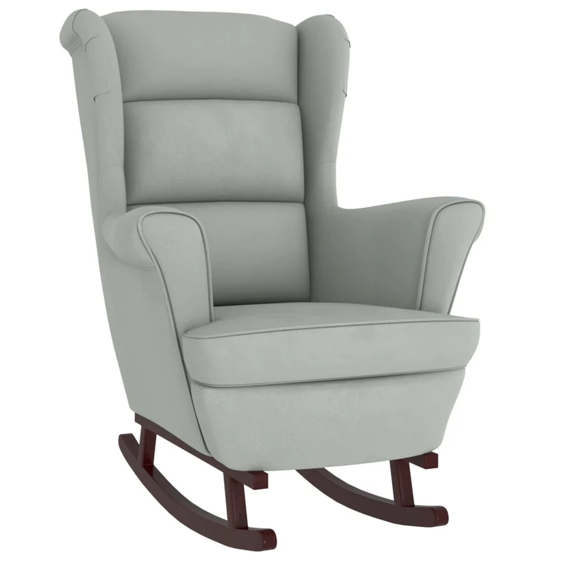 Fauteuil à bascule et pieds en bois d'hévéa et velours gris clair extra confort DEC029140
