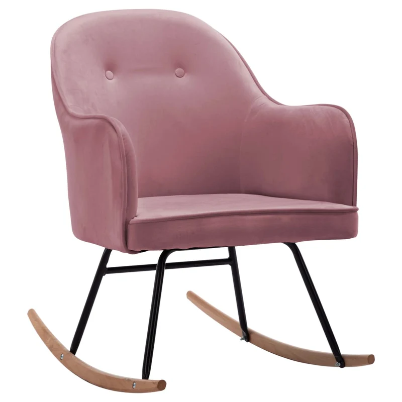 Fauteuil à bascule d'allaitement rembourré relax pour salon en velours rose DEC029070