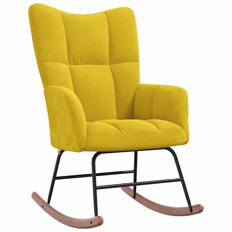 Fauteuil à bascule d'allaitement rembourré relax pour salon en velours jaune moutarde DEC029014