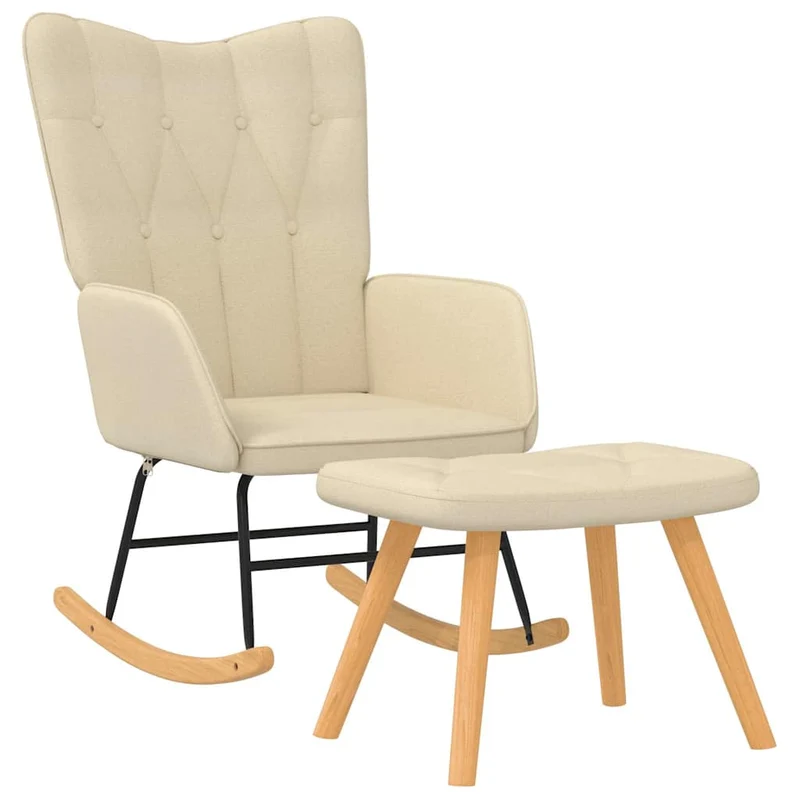Fauteuil à bascule d'allaitement rembourré relax pour salon avec repose-pied en tissu crème DEC028778