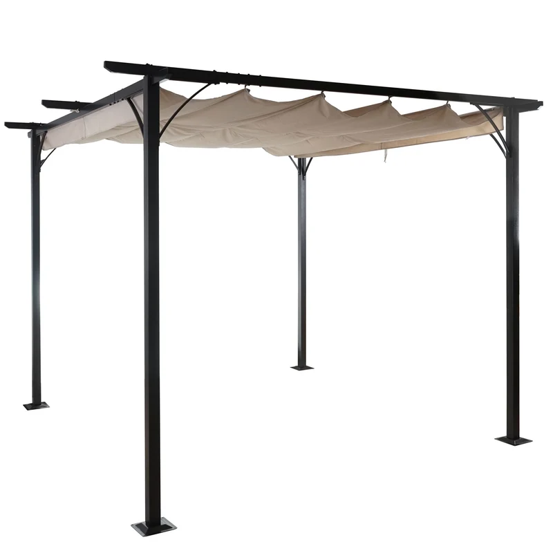 Pergola gazebo de jardin cadre stable 6cm + toit ouvrant 3x3m crème 04_0004114