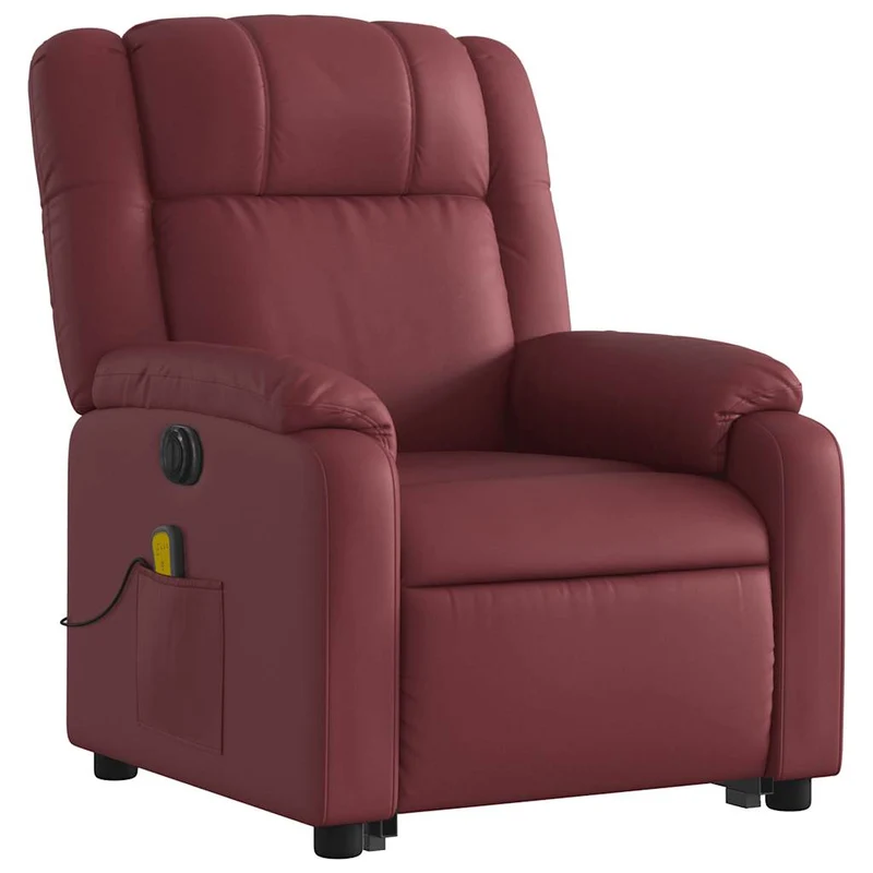 Fauteuil de relaxation fonction massage et inclinable levage électrique en PVC rouge bordeaux DEC027838