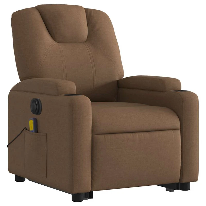 Fauteuil de relaxation fonction massage et inclinable onction de levage électrique en tissu marron DEC027795