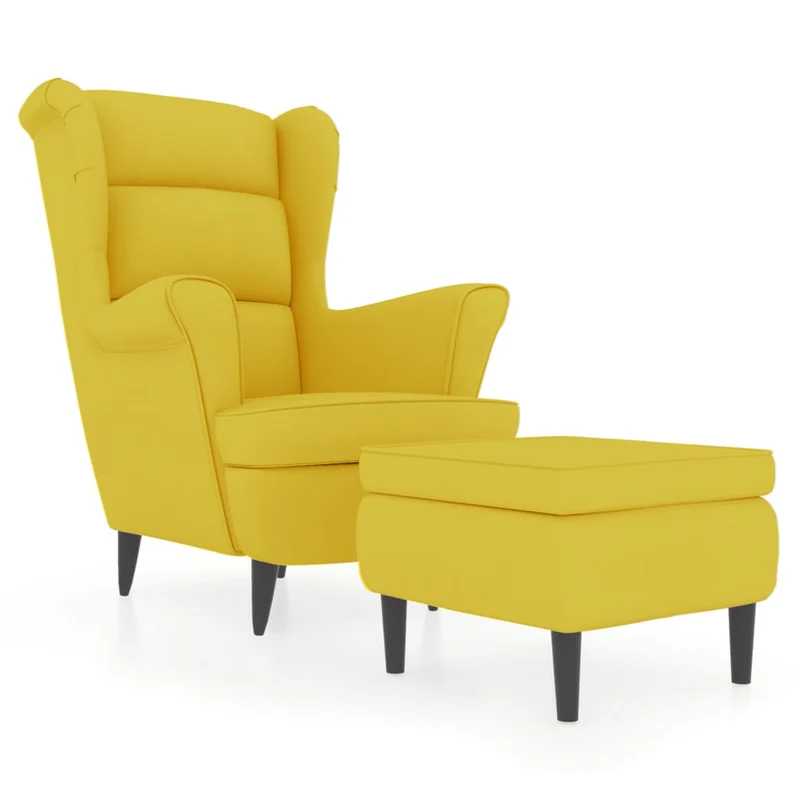 Fauteuil relax extra confort avec rebords latérals et repose-pieds en velours jaune moutarde velours DEC028694