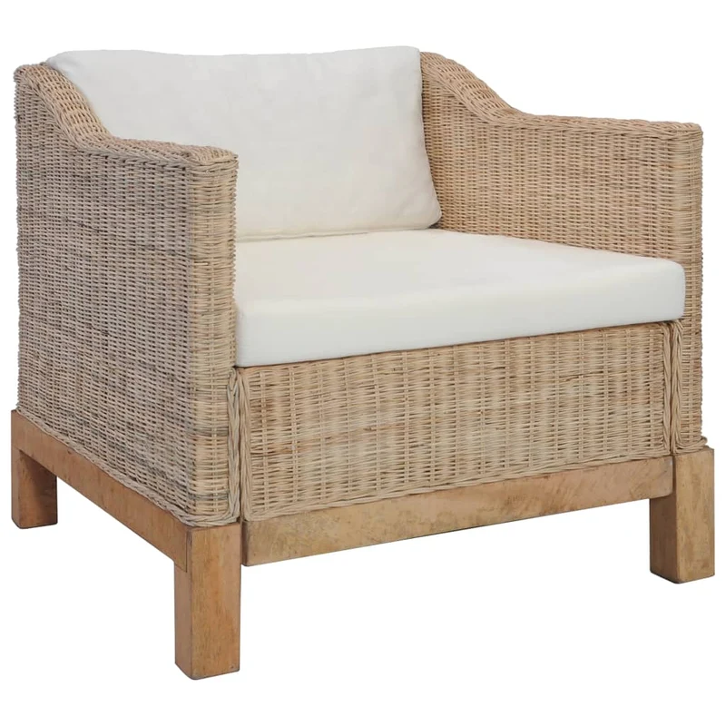 Fauteuil lounge design moderne design rustique avec coussins rotin naturel brun DEC026825
