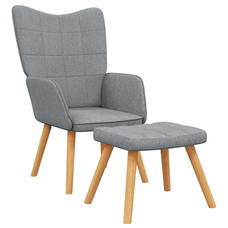 Fauteuil lounge chaise de canapé design moderne avec repose-pied en tissu gris clair DEC026571