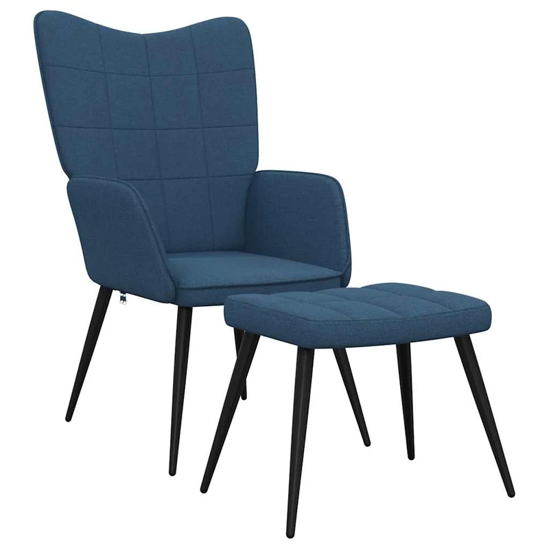 Fauteuil lounge chaise de canapé design moderne avec repose-pied en tissu bleu DEC026562