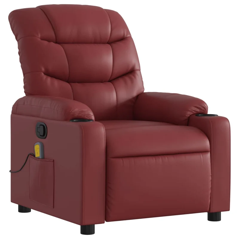Fauteuil de relaxation TV fonction massage inclinable 6 points de massage en PVC rouge bordeaux DEC027079