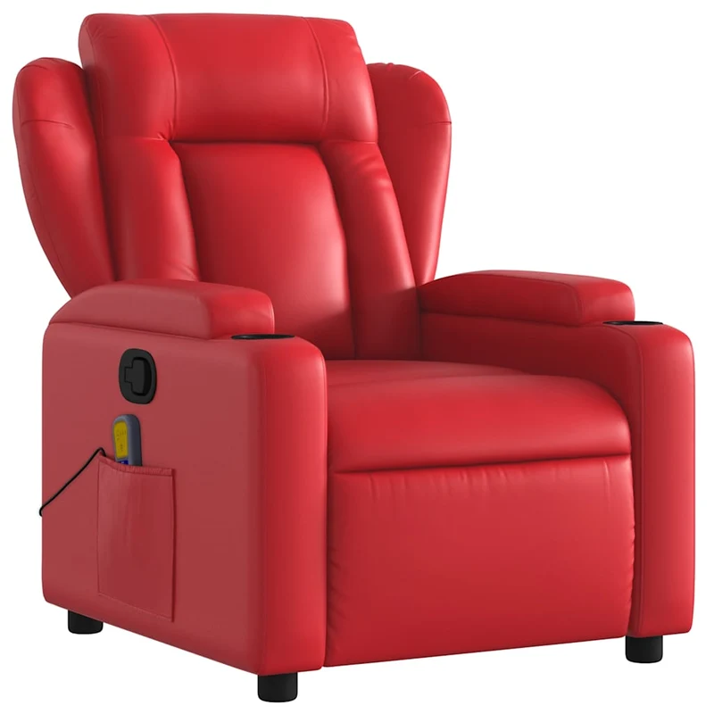 Fauteuil de relaxation TV fonction massage inclinable 6 points de massage en PVC rouge DEC027104