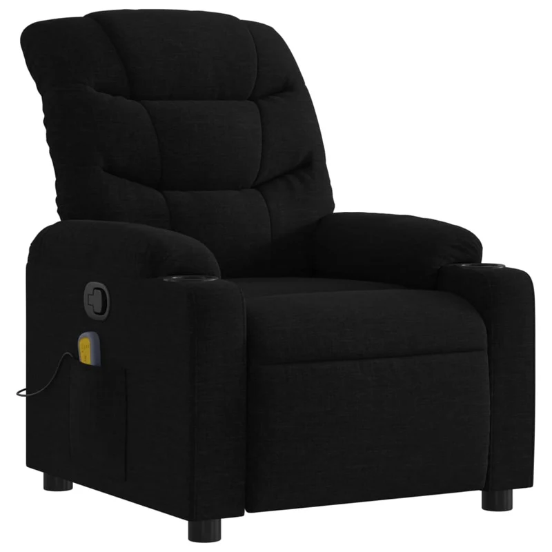 Fauteuil de relaxation TV fonction massage inclinable 6 points de massage en tissu noir DEC027051